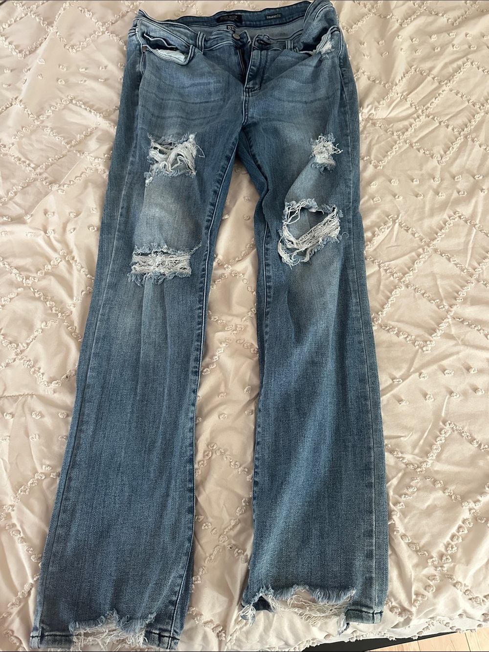 Judy Blue Distressed Wide Leg Blue Jeans